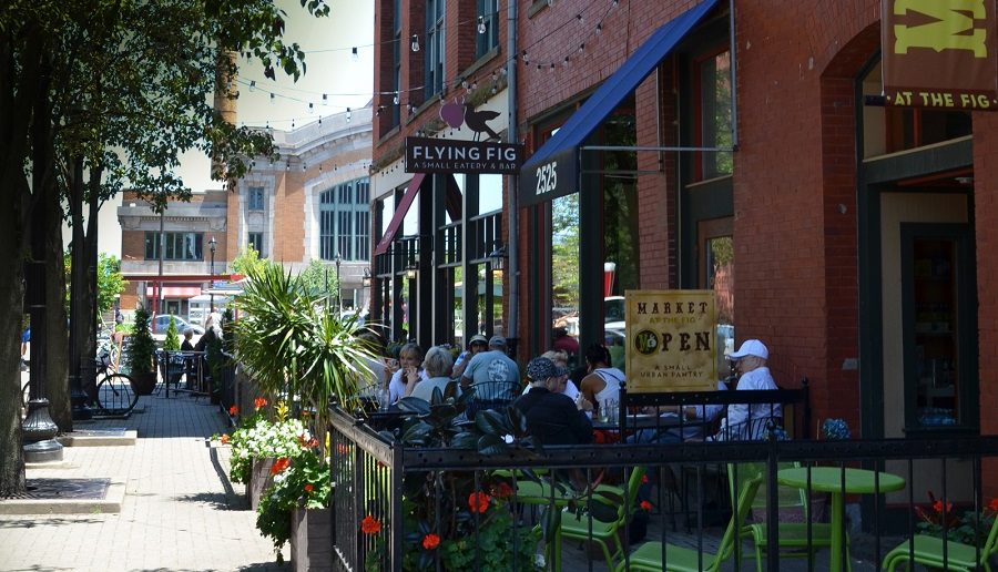 view of the outdoor patio at the flying fig in ohio city downtown cleveland oh