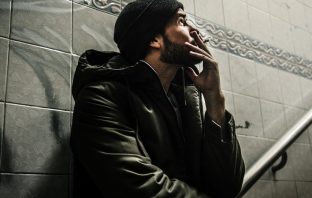 Homeless Adult Man Smoking Cigarette Addiction